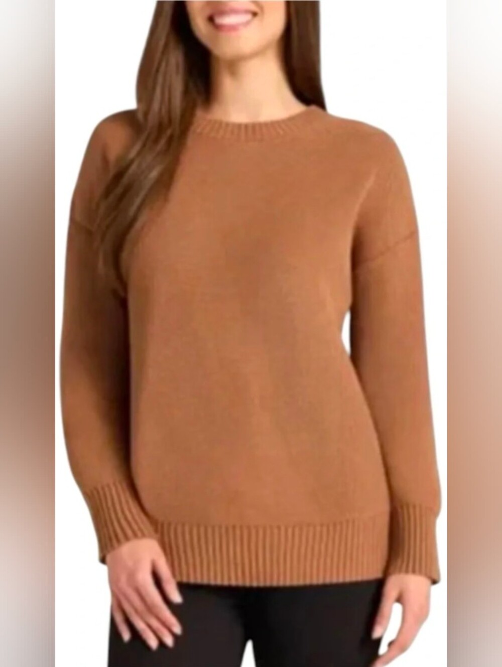 100% Cotton Classic Crewneck Pullover Sweater - Camel